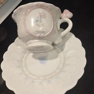 February Pink & White Decorative Teacup and Saucer